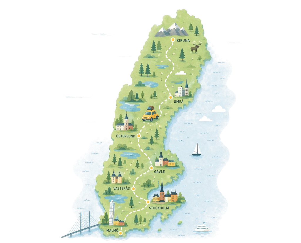 Illustrerad karta över Sverige